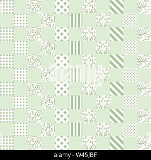 Fashionable green square pattern. Vector ornament in a flat style. Decorative elements for print on fabric. Vegetative and geometric design for design Stock Vector