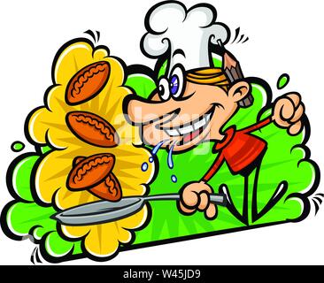 Cartoon funny cook in a flat style. Vector Image isolated on white background. Icon illustration for print and website. Comic style. Mascot for the co Stock Vector