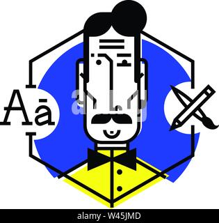 Illustration of a designer icon in a flat style. Vector icon isolated on white background. Image of web designer, ready for website and printing. The Stock Vector