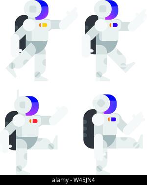 Humanoids, astronauts in cartoon style. Vector Characters. Flat illustration. The character is isolated on a white background. Illustration of android Stock Vector