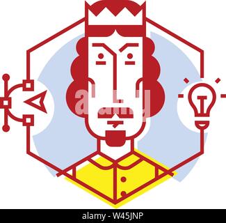 Illustration of a designer icon in a flat style. Vector icon isolated on white background. Image of web designer, ready for website and printing. The Stock Vector