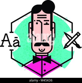 Ideal icon for your flashy design projects. Image is isolated on white background. Character in the cartoon style. Avatar of a young man in a vector. Stock Vector