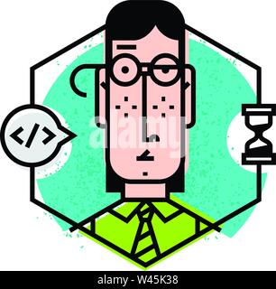 Icon of a man in a flat style. Vector icon isolated on white background. The image of the young man is ready for the site and the press. The character Stock Vector