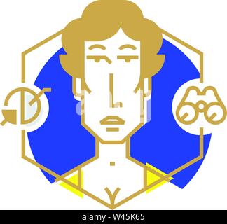 Sales manager icon. Ideal icon for your flashy design projects. Image is isolated on white background. Avatar girl in vector. Vector flat icon. Analys Stock Vector