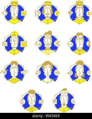 Set of vector icons of people's professions. Icons isolated on white background. Contour portraits of office workers icons. Vector icons in a flat sty Stock Vector