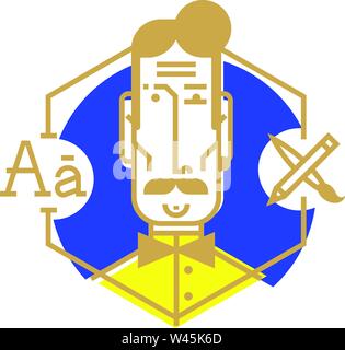 Ideal icon for your flashy design projects. Image is isolated on white background. Character in the cartoon style. Avatar of a young man in a vector. Stock Vector