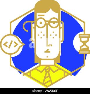 Icon of a man in a flat style. Vector icon isolated on white background. The image of the young man is ready for the site and the press. The character Stock Vector