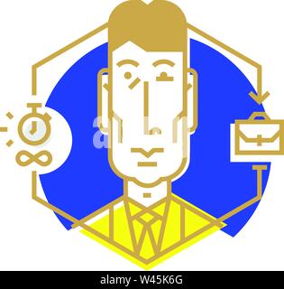 Head of the manager in a flat style. Vector icon isolated on white background. The image of the young man is ready for the site and the press. The cha Stock Vector