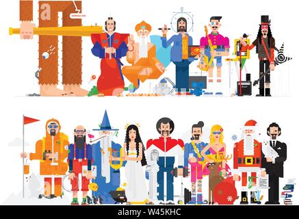 Amazing illustration of people in different professions. Vector flat illustration. Characters isolated on white background. People of the profession. Stock Vector