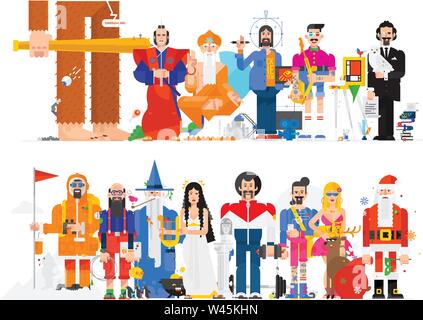 Amazing illustration of people in different professions. Vector flat illustration. Characters isolated on white background. People of the profession. Stock Vector