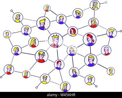 Social network, people communicate. Vector flat illustration. The icons are isolated on a white background. People of the profession. Marketing networ Stock Vector