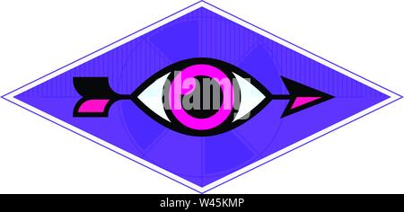 Eye and arrow, logo, sign, emblem. Vector image, isolated on white background. Logo of the eye and arrow. Corporate brand of the company. Fashionable Stock Vector