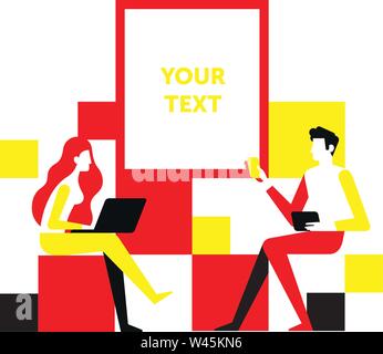 Design of a poster layout. Vector illustration isolated on white background. The template is ready for printing and the web. Communication of people o Stock Vector