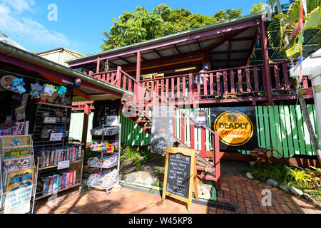 Quaint shops and Café in the popular small rural town of Eumundi, Sunshine Coast, Queensland, QLD, Australia Stock Photo
