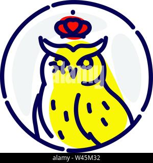 Icon of an owl. Vector flat icon. Wise owl in the crown. Image is isolated on white background. Corporate identity. Icon for website and print. Mascot Stock Vector