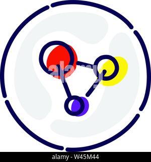 Molecules, atoms, DNA. Vector flat icon. Molecular lattice. Image is isolated on white background. The combination of three chemical elements. Demonst Stock Vector