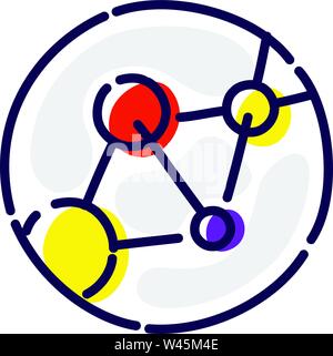 Molecules, atoms, DNA. Vector flat icon. Molecular lattice. Image is isolated on white background. Icon of chemical elements. Demonstration of scienti Stock Vector