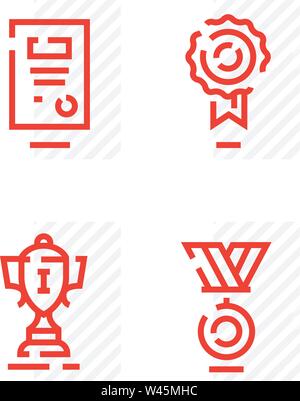 A set of icons on a theme sport. The winner's cup for the first place, the diploma, the certificate, the certificate, the medal of the winner. Awards Stock Vector