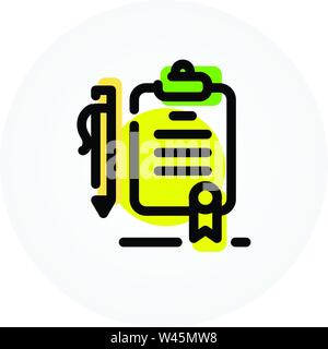 List of important cases. Icon of the tablet folder and pens. Folders and Vail. Vector icon isolated on white background. Fashion contour icon. Icon fo Stock Vector