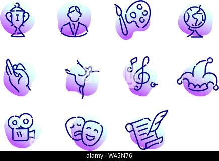 A collection of icons on the theme of culture. Flat vector, outlined icons isolated on white background. Icons for the site and mobile applications. Stock Vector