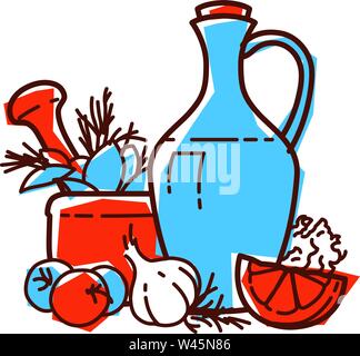 Icon of natural products. Still life of food. Healthy food. Icon for the site. The illustration is isolated on a white background. Vector icon. Ingred Stock Vector