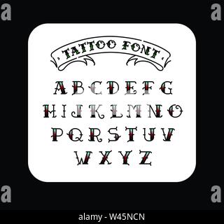 Font in the style of the old school tattoo. Alphabet for tattoos. Contour letters with a fill. A set of letters for tattoos. The flat vector. Letters Stock Vector