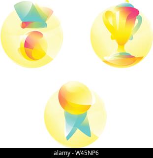 Awards and prizes. Medal, gold cup, certificate seal. Vector flat icons with gradient, isolated on white background. Fashionable style. Icons for webs Stock Vector