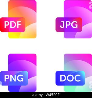 Icons for expanding formats. File Icons. Vector flat icons with gradient, isolated on white background. Fashionable style. Icons for website and print Stock Vector
