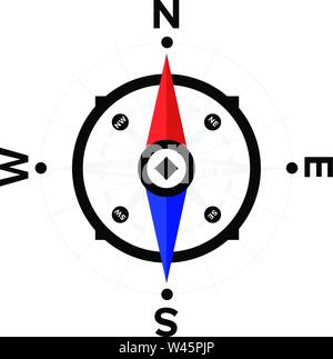 Compass. Device for determining the countries of the world. Flat vector compass icon for website and print. Navigator, Pathfinder. Search by map. Nort Stock Vector