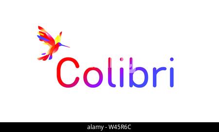 The Colibri logo. Vector illustration. Logo isolated on white background. Pink Gradient Bunny Hummingbird. Logo for the company, studio. Talisman, emb Stock Vector