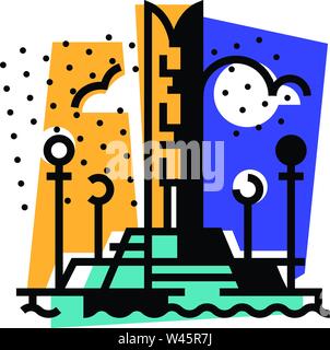Illustration of a city. Embankment of the city of Izhevsk. Monument of friendship of peoples. An abstract icon. Vector illustration. Illustration for Stock Vector