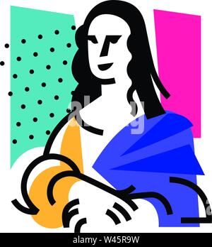 Illustration of the Mona Lisa. Icon of Gioconda, the artist Leonardo Davinci. Logo of a famous work, interpretation. Vector flat illustration. Logo fo Stock Vector