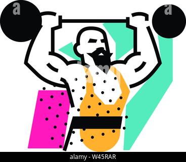 Illustration of the strongman, weightlifter, circus. Icon logo for circus or sports studio. An illustration for a site, a poster, a postcard. Image is Stock Vector