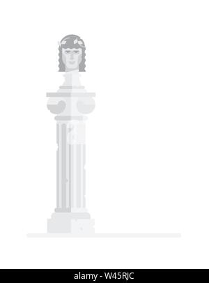 Sculptural bust of the Greek god. Flat illustration of the Greek king on the column. Vector illustration. Icon of a Roman emperor is isolated on a whi Stock Vector