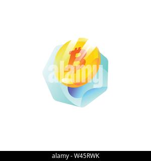 Illustration of a coin bitcoin. Gradient flat icon. Symbol of crypto currency. Vector illustration. Emblem isolated on white background. Stock Vector