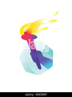 Torch in hand, flat illustration. Vector flat illustration. Image is isolated on white background. Peaceful fire of freedom, equality and brotherhood. Stock Vector