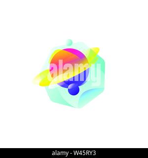Illustration of the planet Saturn. Gradient flat icon. The planet of the solar system. Vector illustration. A modern fashionable company logo. Icon is Stock Vector