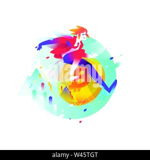 Illustration of a running man with a bitcoin coin. Vector illustration. Running trader on the stock exchange. Image is isolated on white background. F Stock Vector