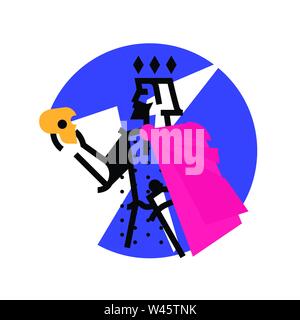 Logo for theatrical studio. Illustration of a Hamlet with a skull. The hero of the works of Shakespeare. Vector flat logo. The king's character on the Stock Vector