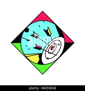 Square icon, archery on targets. Vector illustration. Vintage, retro style. Image is isolated on white background. Flying arrows hit the target. Targe Stock Vector