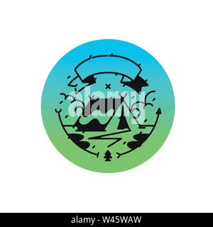 Logo for the camp or travel. Vector illustration. Hipster style. Image is isolated on white background. Flat icon illustration for company, print and Stock Vector