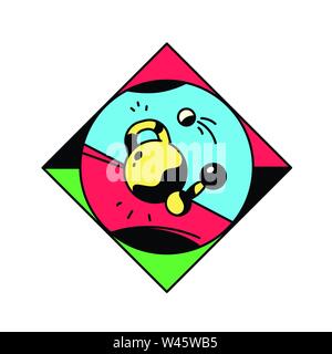 Square icon weights and dumbbells. Vector illustration. Vintage, retro style. Image is isolated on white background. Heavy lifting, powerlifting. Heav Stock Vector