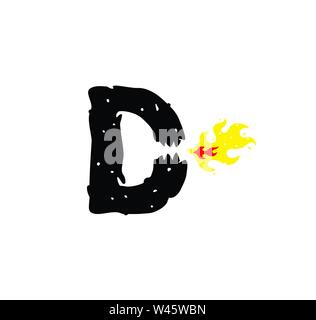 Letter D, an image of a fire-breathing dinosaur and a reptile. Vector illustration. Image is isolated on white background. Logo, emblem for the compan Stock Vector