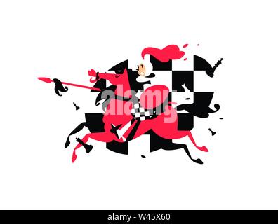 Illustration of a rider Pawns on horseback with a spear. Vector illustration. Character for the site, chess studio, school. Competitions in chess. Ima Stock Vector
