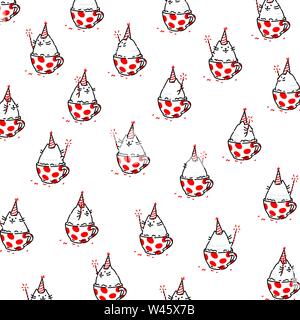 Cartoon funny cat, pattern, ornament. Vector flat illustration. The character is isolated on a white background. Ornament,  pattern for fabric. Funny Stock Vector