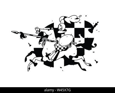 Illustration of Pawns perched. Vector illustration. Image is isolated on white background. Character in the cartoon style. Pawn on horseback with a sp Stock Vector