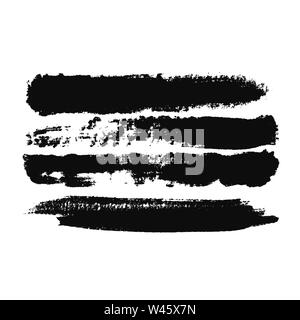 Abstract black brush strokes on white background, monochrome. Print. Black wide paint tracks, modern art concept. Stock Photo