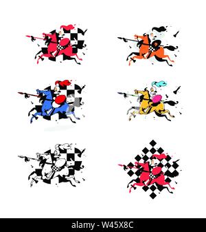 Illustration of a pawn on a horse.. Vector illustration. Image is isolated on white background. Character in the cartoon style. Stock Vector