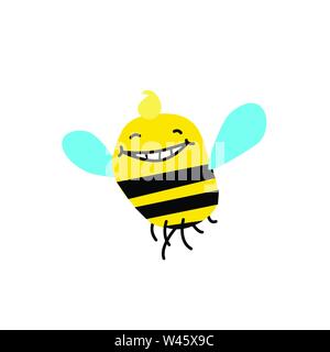 Illustration of a cartoon bee. Vector illustration. Funny bee, bumblebee. Image is isolated on white background. Mascot for the company. Stock Vector
