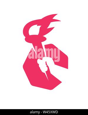 Logo, torch in hand. Vector. Image is isolated on white background. A symbol of rebellion, revolution and brotherhood. Struggle for rights. Emblem for Stock Vector